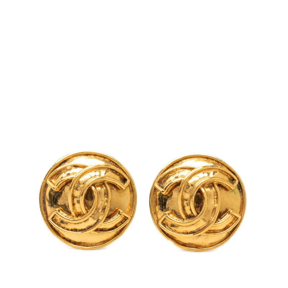 Chanel Coco Mark Round Vintage Earrings 94P Gold Plated Women's CHANEL